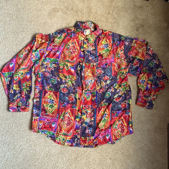 Vintage Floral Abstract Funky Silk Shirt L - Picture 1 of 2